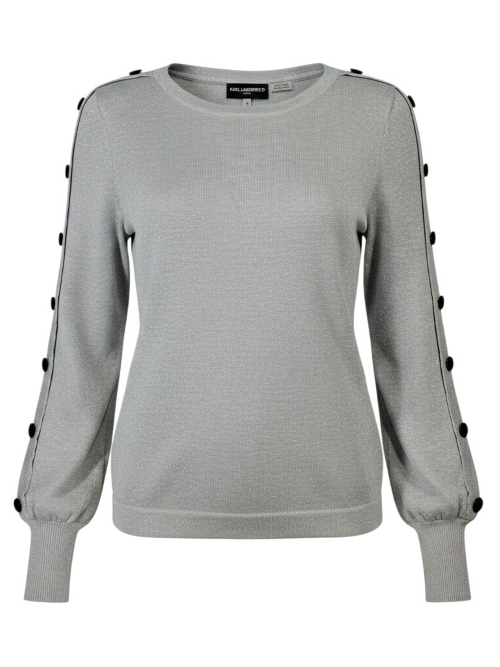 Karl Lagerfeld Crewneck Sweater with Button-Trim Sleeves - Glitter - Size S